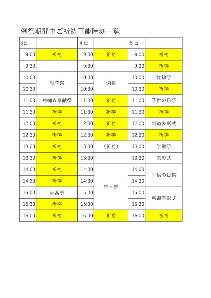例祭期間御祈祷可能時間のサムネイル